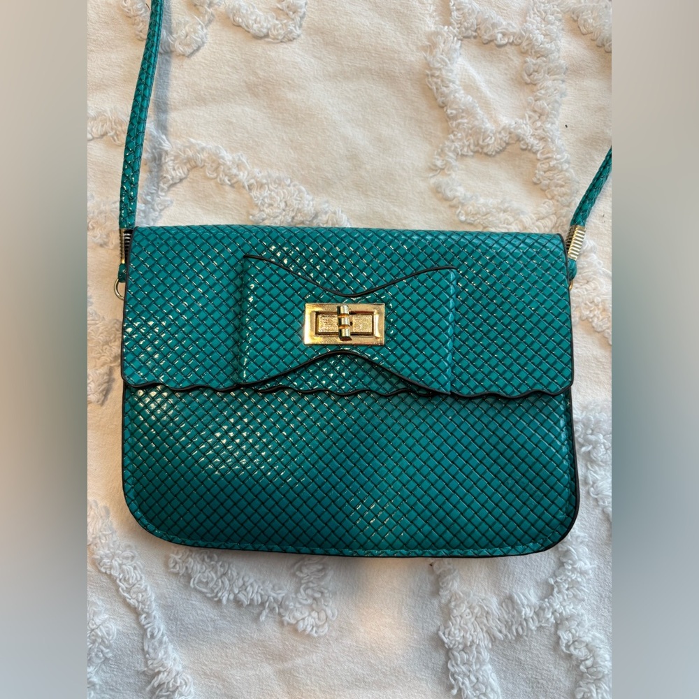 Teal bow mini crossbody bag
